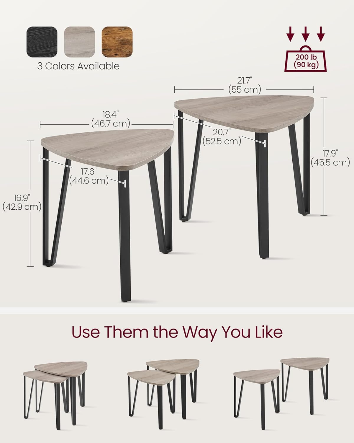 Bộ 2 bàn trà phòng khách lồng nhau hình tam giác độc đáo BPK07