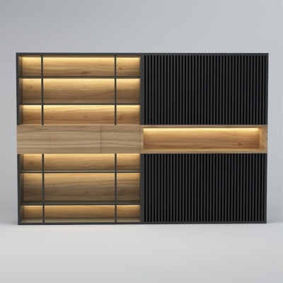 Tủ giám đốc hiện đại kết hợp gỗ và nan, tối ưu công năng DKTGD49