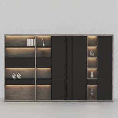 Tủ giám đốc cao cấp kết hợp cánh kín và khoang mở có đèn LED DKTGD72