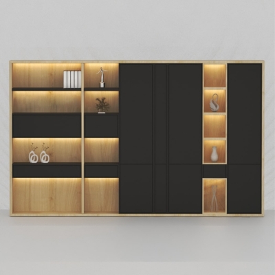 Tủ giám đốc cao cấp kết hợp cánh kín và khoang mở có đèn LED DKTGD72