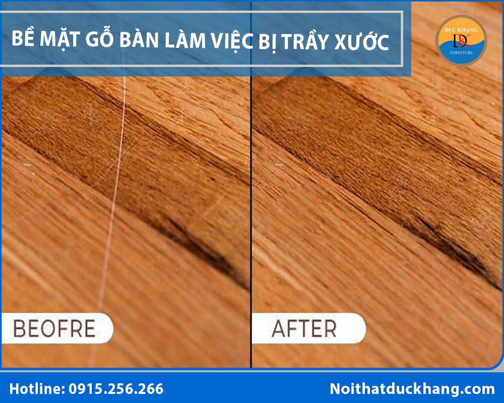 Bề mặt gỗ bàn làm việc bị trầy xước