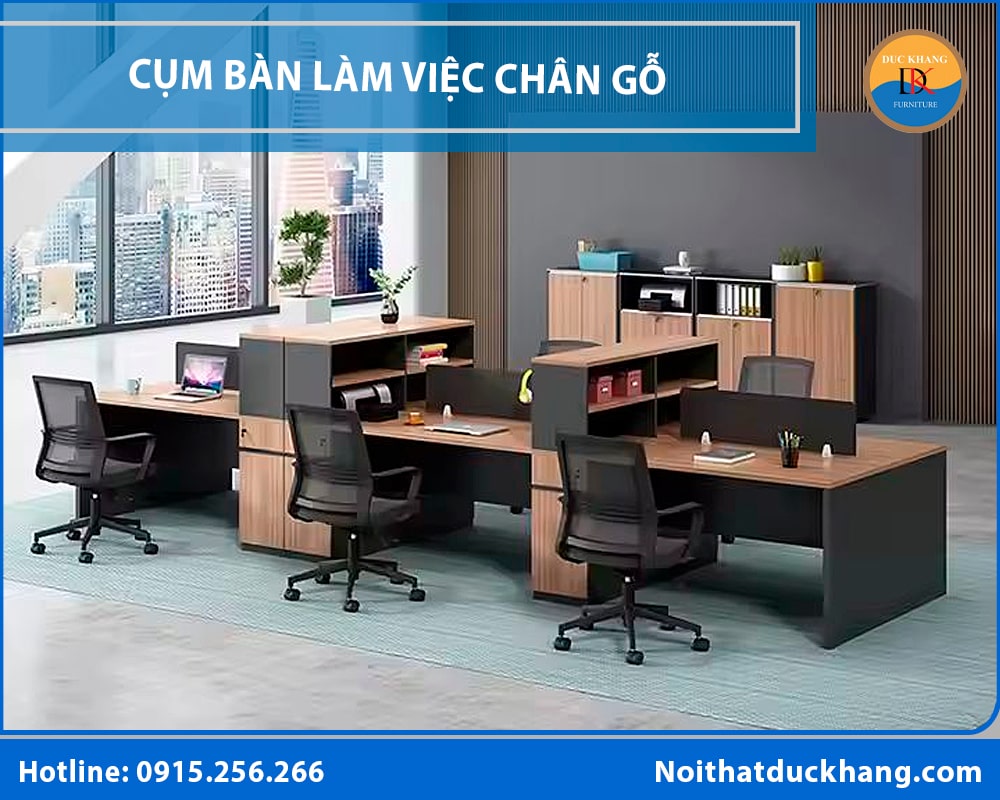Cụm bàn làm việc chân gỗ