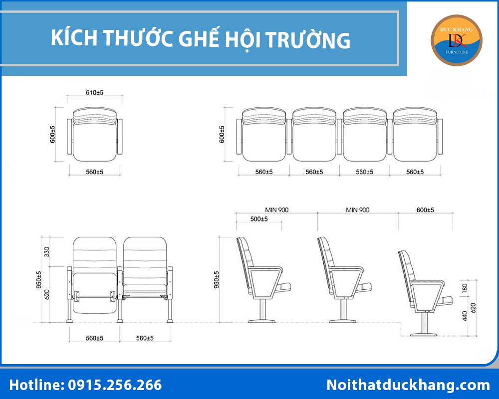 Kích thước ghế hội trường tiêu chuẩn