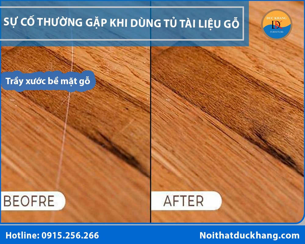 Xử lý sự cố thường gặp khi dùng tủ tài liệu gỗ - Trầy xước bề mặt gỗ