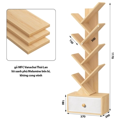 Kệ sách mini dáng cây 8 tầng có ngăn kéo tiện lợi DKFKS01