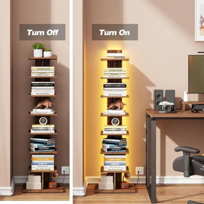 Kệ sách decor đứng kết hợp đèn LED hiện đại DKFKS24