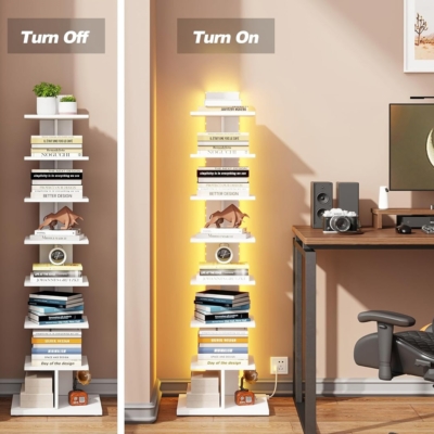 Kệ sách decor đứng kết hợp đèn LED hiện đại DKFKS24