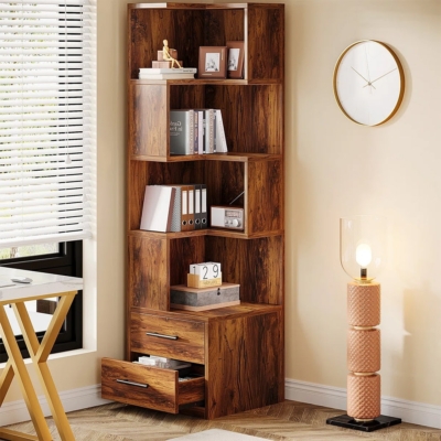 Kệ sách góc tường kết hợp kệ mở và hộc kéo kín DKFKS59