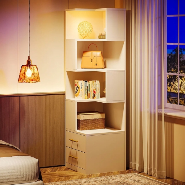 Kệ sách góc tường kết hợp kệ mở và hộc kéo kín DKFKS59 Kệ sách góc tường kết hợp kệ mở và hộc kéo kín DKFKS59