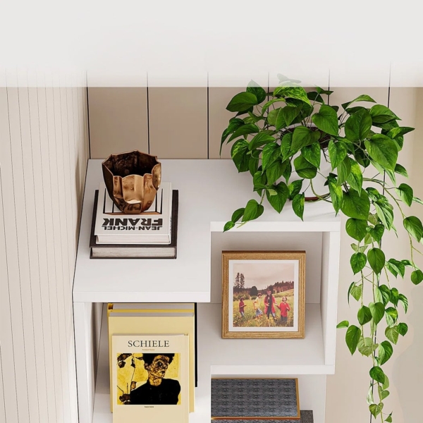 Kệ sách góc tường kết hợp kệ mở và hộc kéo kín DKFKS59 Kệ sách góc tường kết hợp kệ mở và hộc kéo kín DKFKS59