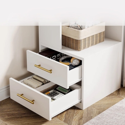 Kệ sách góc tường kết hợp kệ mở và hộc kéo kín DKFKS59