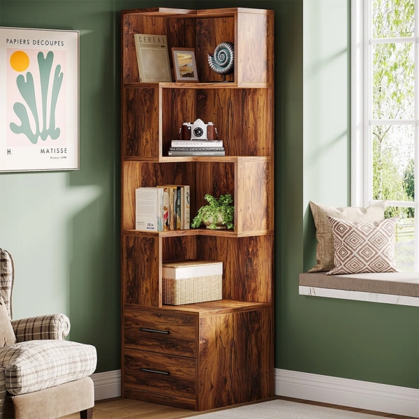 Kệ sách góc tường kết hợp kệ mở và hộc kéo kín DKFKS59 Kệ sách góc tường kết hợp kệ mở và hộc kéo kín DKFKS59