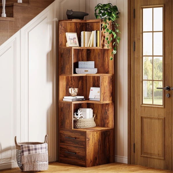 Kệ sách góc tường kết hợp kệ mở và hộc kéo kín DKFKS59 Kệ sách góc tường kết hợp kệ mở và hộc kéo kín DKFKS59